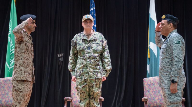 Pakistan Navy officers with CMF multinational naval representatives