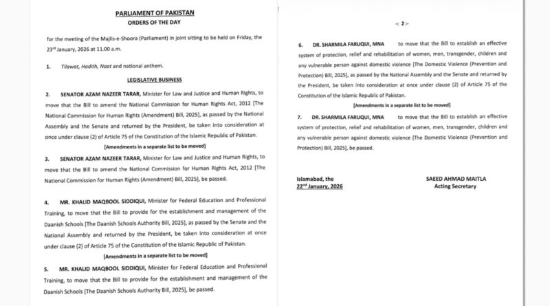 Parliament to Convene Joint Session Tomorrow to Consider Key Bills