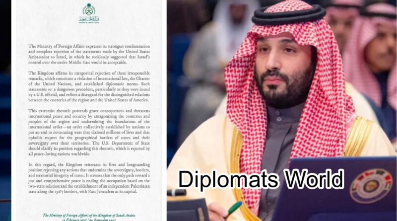 Saudi Arabia Condemns US Envoy’s Israel Remarks
