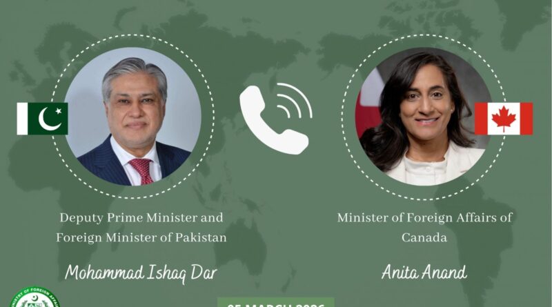 Ishaq Dar, Anita Anand Discuss Pakistan–Canada Cooperation